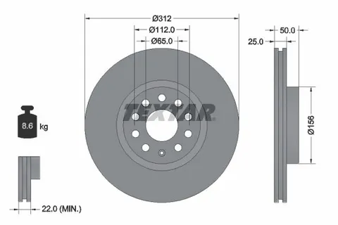 DISK PREDNJI  312 x 25  5/112 - GOLF V/VI/VII  03-