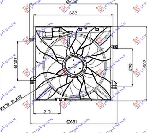 VENTILATOR KOMPLET (BENZIN/DIZEL) (485mm) (4 PIN) (600W)