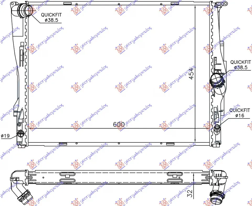 HLADNJAK MOTORA ZA SVE MODELE BENZIN (MAN/AUTO) (600x460x32) 2 CEVI (NRF)