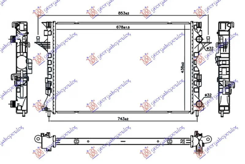 HLADNJAK MOTORA 1.9/2.0 DCi DIZEL (678x438x32) MALI NOSACI (NRF)