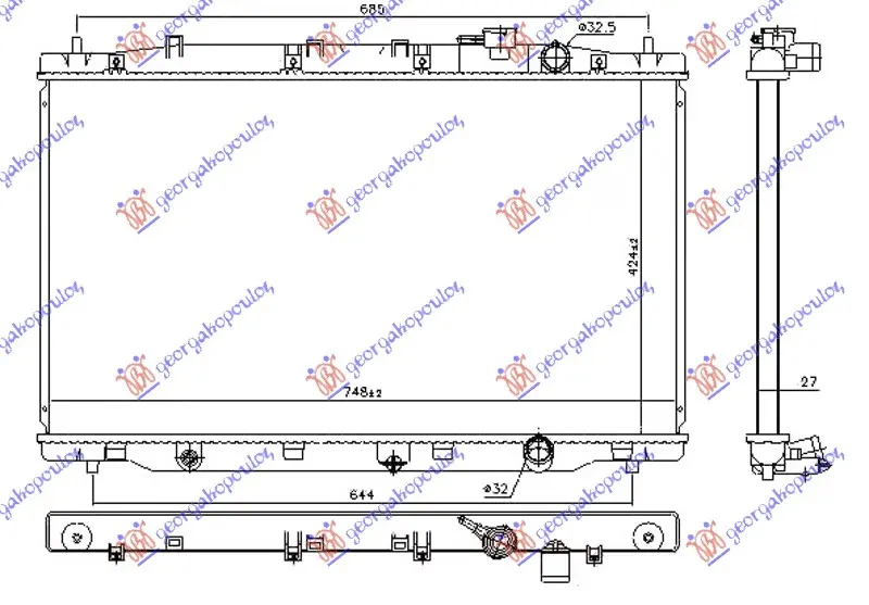 HLADNJAK MOTORA 1.6 i-DTEC DIZEL (MAN/AUTO) (424x748x27) (NISSENS)